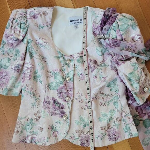 VTG rare deadstock 80s floral blouse puff sleeve attached scarf regency cottage - Picture 12 of 14